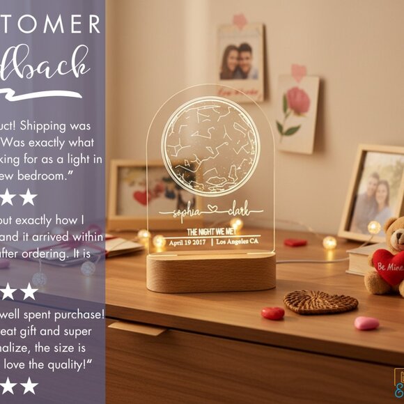 Personalized Star Map Night Light | Engagement, Anniversary & Valentine Gift - Picture 7 of 8